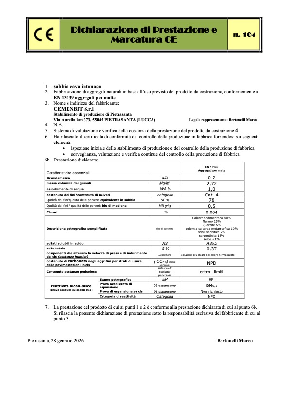 CE sabbia cava intonaco (cod. 104)