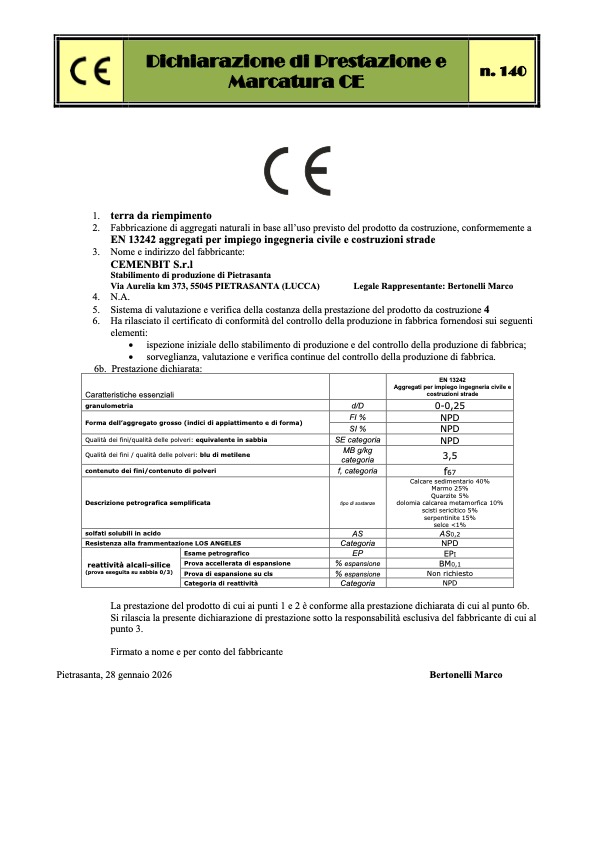 CE terra da riempimento (cod. 140)